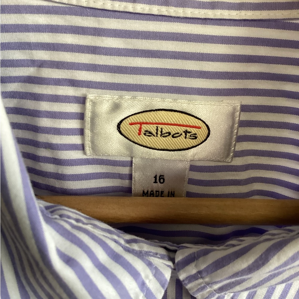 Talbots Women's Purple and White Striped Button-Down Shirt - Picture 2 of 5